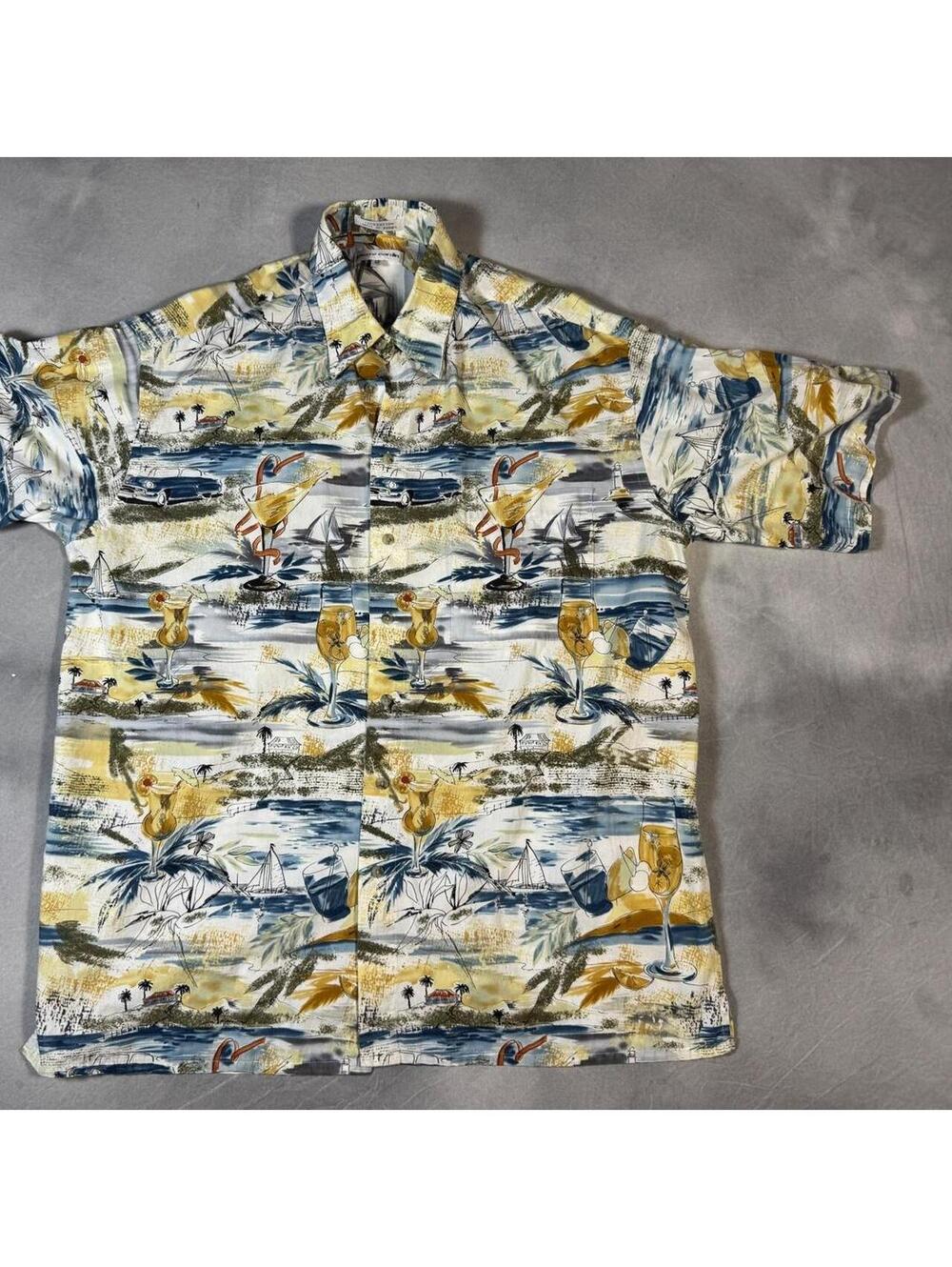 Vintage early 90s Pierre Cardin Hawaiian Shirt Large Tall Cocktail Resort